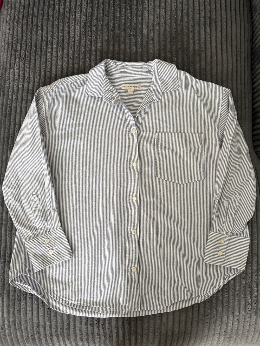 Women’s Striped Button-Down Shirt in Light Blue and White